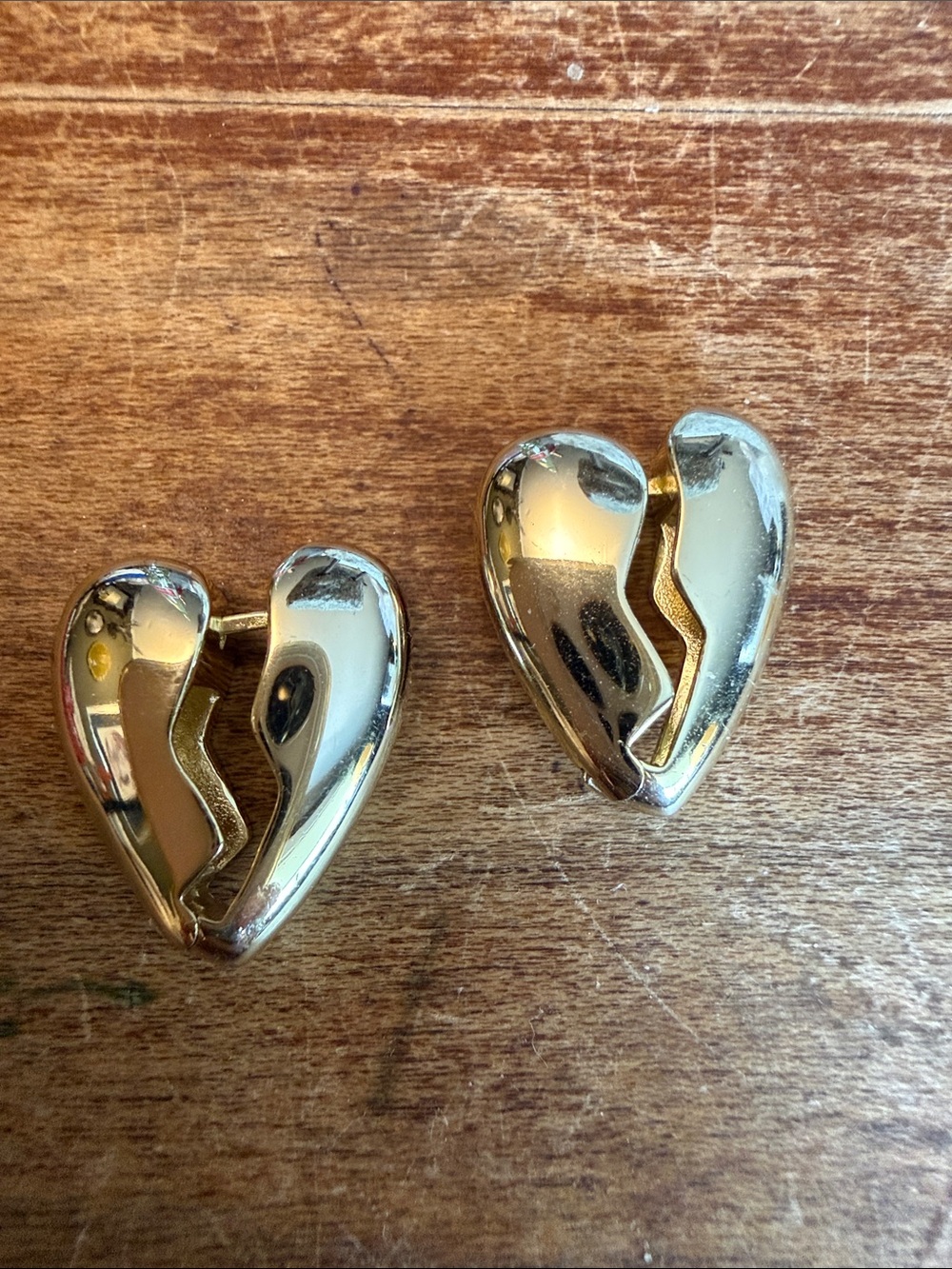 Gold Broken Heart Clip-On Earrings — Classic Gold Tone